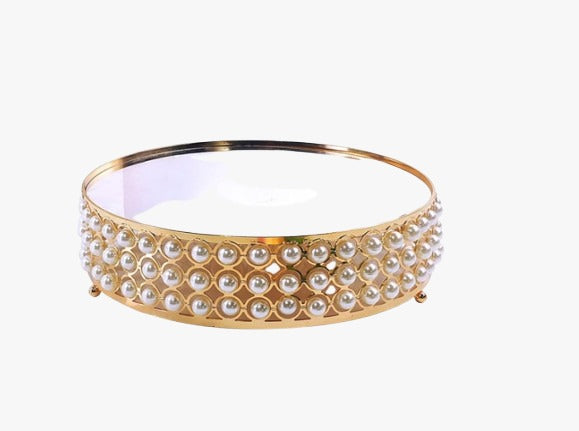 Gold Pearl Cake Stand Round