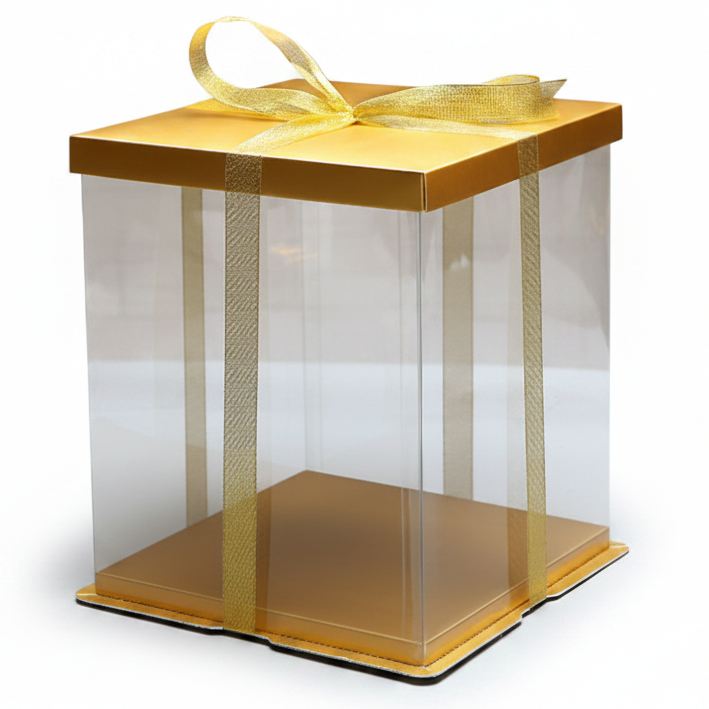 10" Square Pvc Gold   Transparent Box
