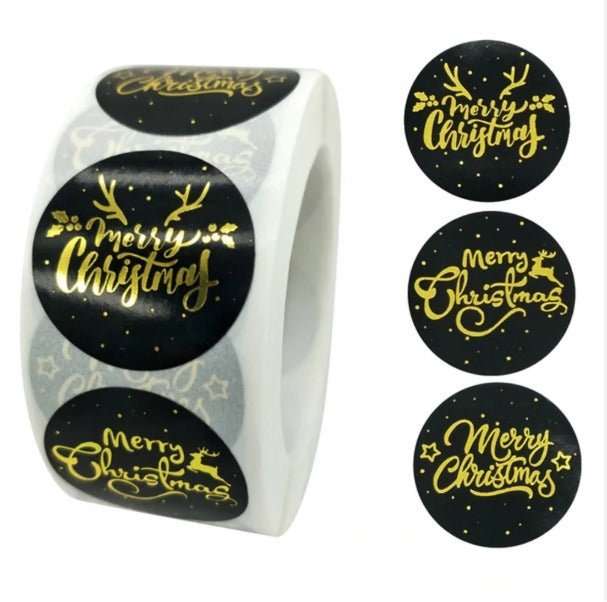 Merry Christmas Sticker (Black & Gold)