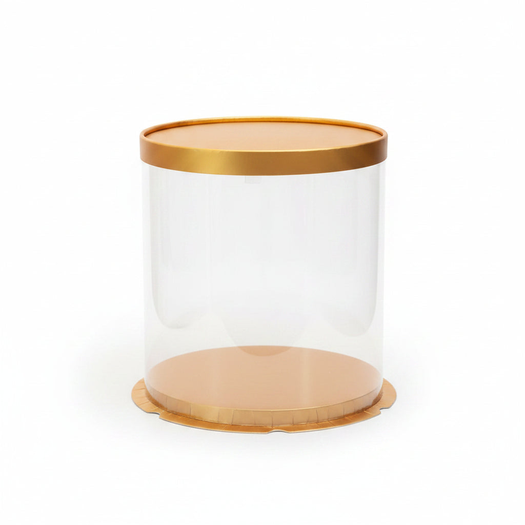 8" Round Pvc Gold Transparent Box