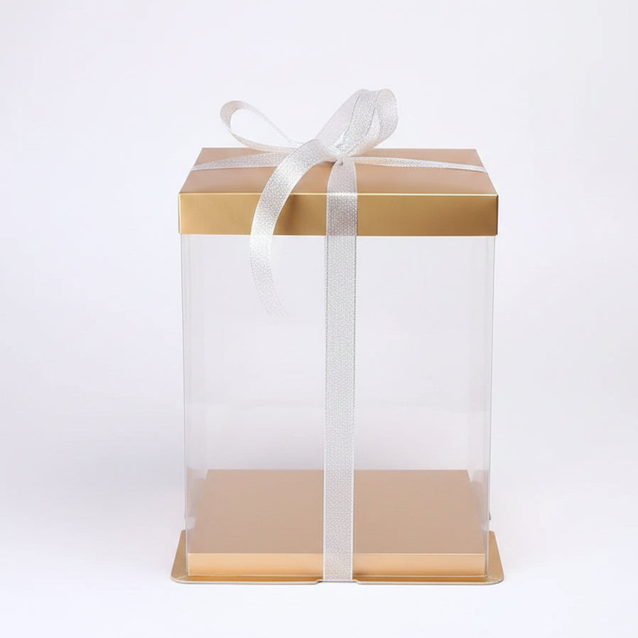 12" Square Pvc Gold Transparent Box
