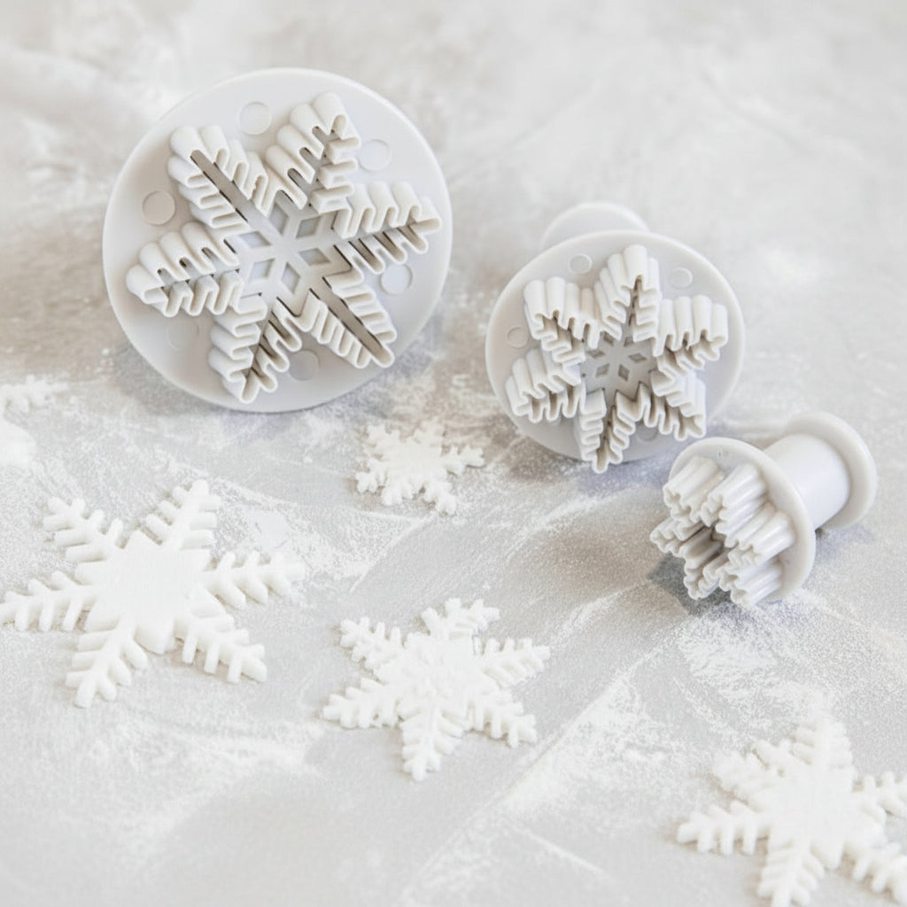 Snowflake Plunger Cutters – Set Of 3 | Festive Fondant & Cookie Cutters