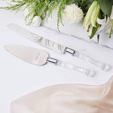 Wedding Cake Server Set with Clear Handle – Elegant Knife & Server for Cake Cutting Ceremonies